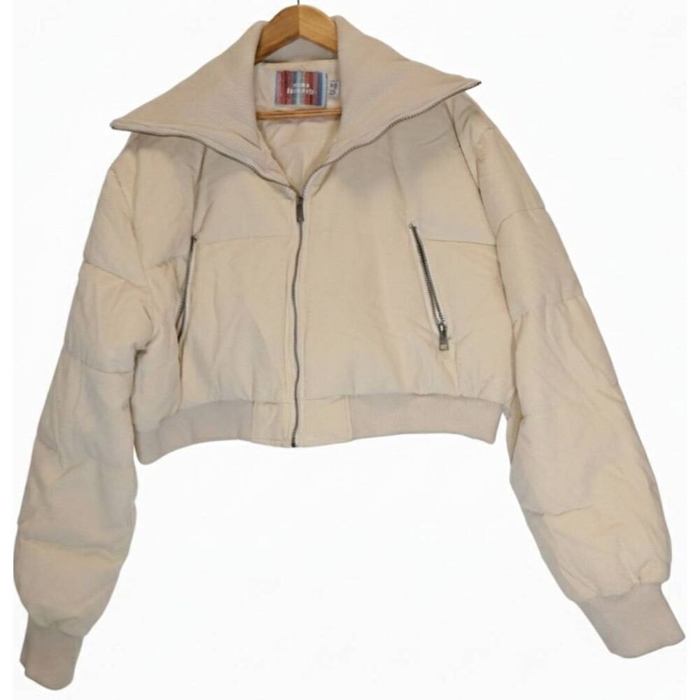 Urban Outfitters Womens xxl corduroy puffer jacket beige cream cropped coat